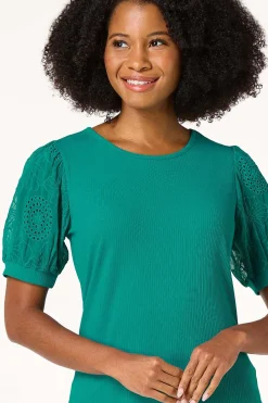 Cato Embroidered Eyelet Sleeve Top><noscript><img width=