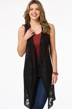 Cato Embroidered Mesh Duster Vest> Tops
