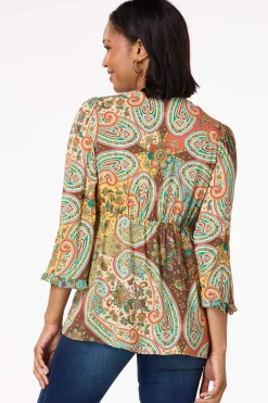 Cato Embroidered Paisley Tie Front Top><noscript><img width=