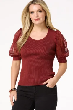 Cato Embroidered Puff Sleeve Sweater> Sweaters