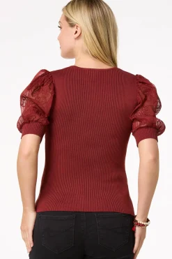 Cato Embroidered Puff Sleeve Sweater> Sweaters