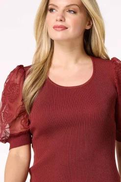 Cato Embroidered Puff Sleeve Sweater><noscript><img width=