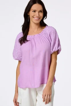Cato Embroidered Puff Sleeve Top> Tops