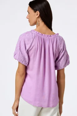 Cato Embroidered Puff Sleeve Top> Tops