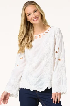 Cato Embroidered Scalloped Hem Top> Tops