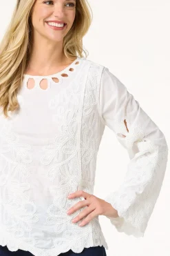 Cato Embroidered Scalloped Hem Top><noscript><img width=