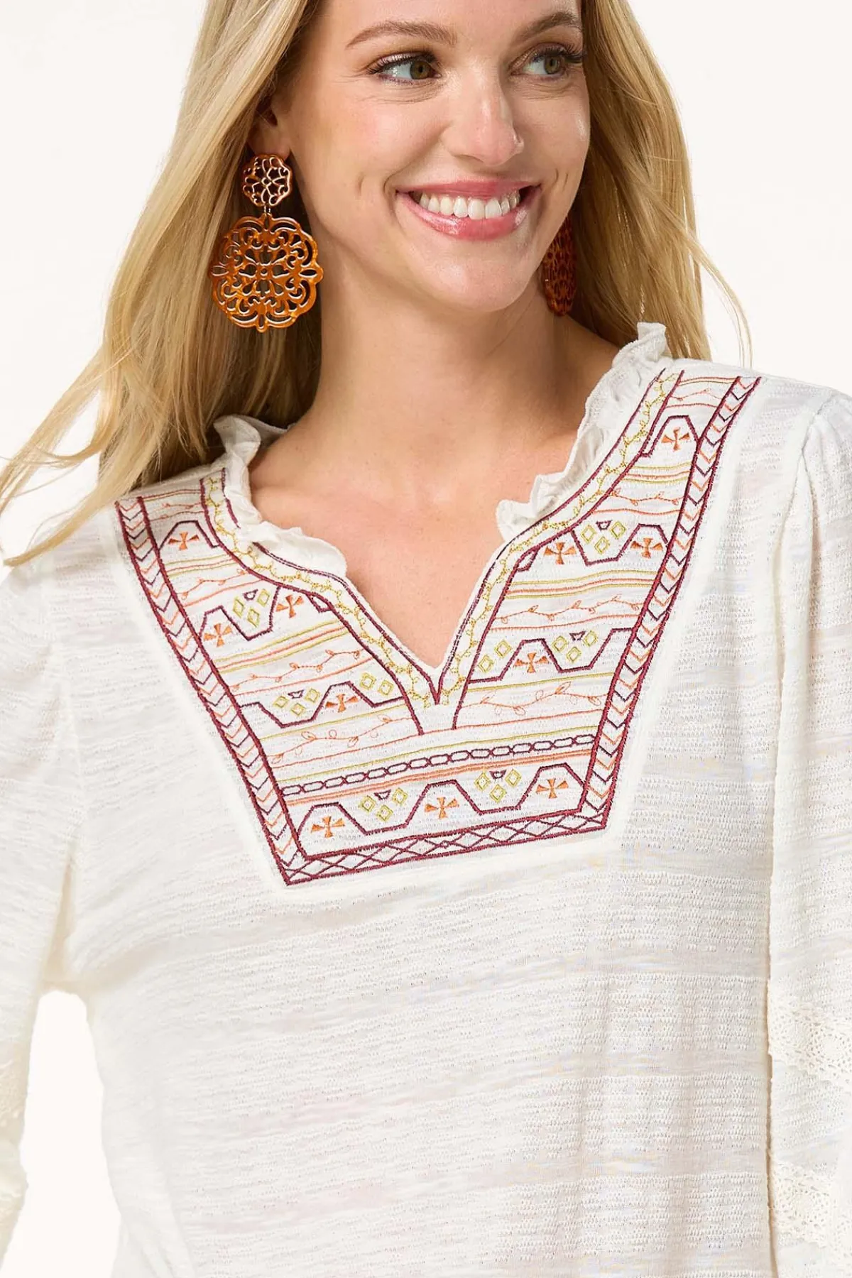 Cato Embroidered Smocked Top> Tops