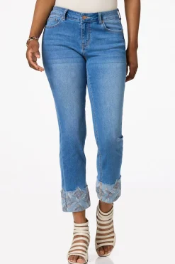 Cato Embroidered Wide Cuff Jeans> Jeans