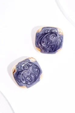 Cato Enamel Swirl Square Button Earrings> Earrings