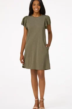 Cato Eyelet Flutter Sleeve Dress><noscript><img width=
