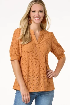 Cato Eyelet Puff Sleeve Top> Tops