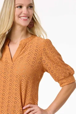 Cato Eyelet Puff Sleeve Top><noscript><img width=