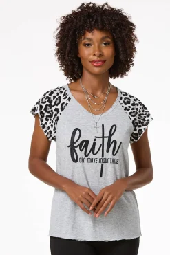 Cato Faith Leopard Sleeve Tee> Tops