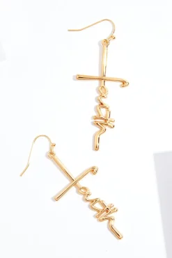 Cato Faith Linear Script Earrings> Inspirational|Earrings