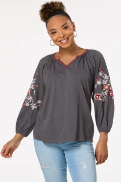 Cato Fall Floral Embroidered Top> Tops