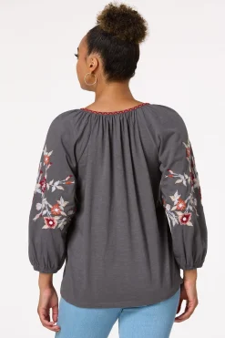 Cato Fall Floral Embroidered Top> Tops