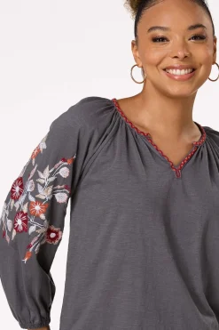 Cato Fall Floral Embroidered Top><noscript><img width=