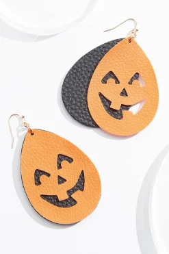 Cato Faux Leather Pumpkin Earrings> Earrings