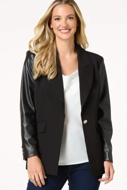 Cato Faux Leather Sleeve Blazer> Suiting|Jackets & Vests
