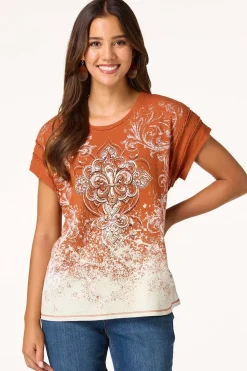 Cato Filigree Braided Trim Tee> Tops