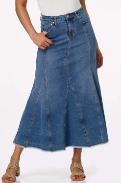 Cato Fit And Flare Denim Maxi Skirt><noscript><img width=
