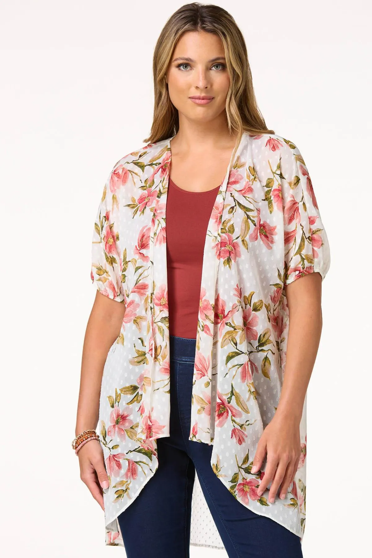 Cato Floral Clip- Dot Kimono> Tops