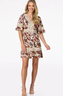 Cato Floral Crochet Trim Dress><noscript><img width=