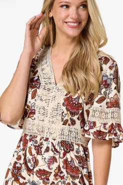 Cato Floral Crochet Trim Dress><noscript><img width=