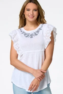 Cato Floral Embroidered Babydoll Top> Tops