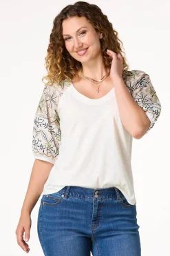 Cato Floral Embroidered Balloon Sleeve Top> Tops