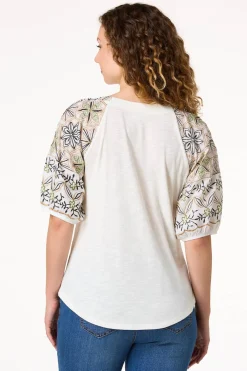 Cato Floral Embroidered Balloon Sleeve Top><noscript><img width=