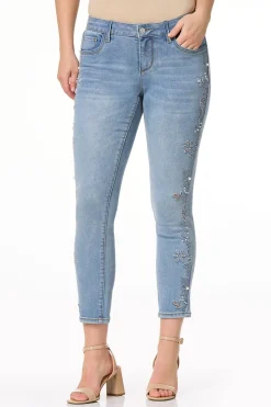 Cato Floral Embroidered Pearl Ankle Jeans> Jeans