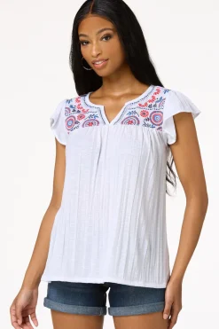 Cato Floral Embroidered Top> Tops