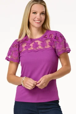 Cato Floral Embroidered Yoke Top> Tops