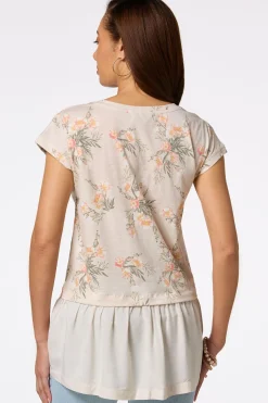 Cato Floral Eyelet Hem Top> Tops