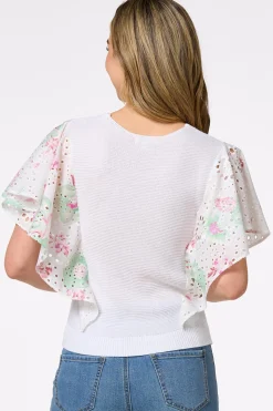 Cato Floral Eyelet Sleeve Sweater> Sweaters