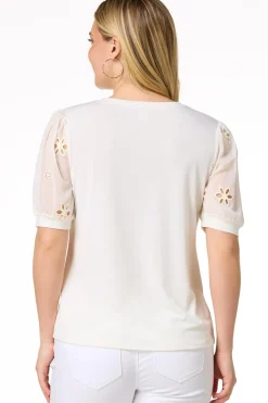 Cato Floral Eyelet Sleeve Top> Tops