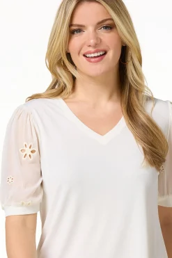 Cato Floral Eyelet Sleeve Top><noscript><img width=