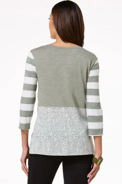 Cato Floral Eyelet Stripe Top> Tops