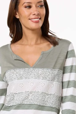 Cato Floral Eyelet Stripe Top><noscript><img width=