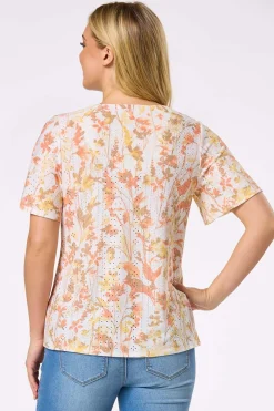 Cato Floral Eyelet Tie Hem Top> Tops