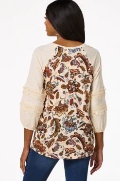 Cato Floral Fringe Balloon Sleeve Top> Tops