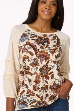 Cato Floral Fringe Balloon Sleeve Top><noscript><img width=