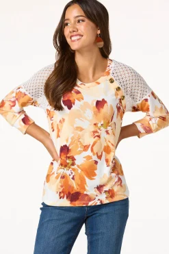 Cato Floral Lace Shoulder Top> Tops