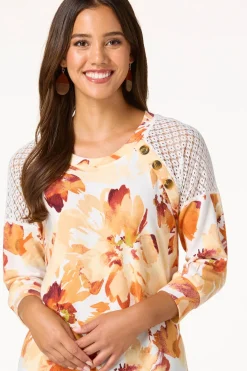 Cato Floral Lace Shoulder Top><noscript><img width=