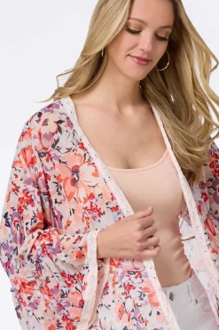 Cato Floral Lace Trim Kimono><noscript><img width=