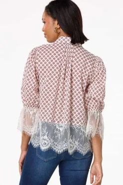 Cato Floral Lace Trim Shirt> Tops