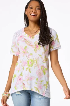 Cato Floral Lace Trim Tunic> Tops