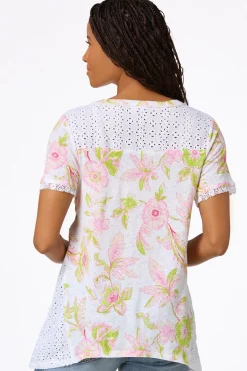 Cato Floral Lace Trim Tunic> Tops