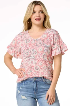 Cato Floral Medallion Top> Tops